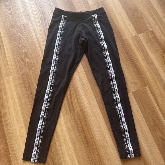 Women's Adidas Originals RYV Tape Black Leggings UK 10 US Small Retro FM2499 - Picture 1 of 4